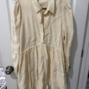Free the Roses Cream Puff Sleeve Peplum Mini Dress Size M